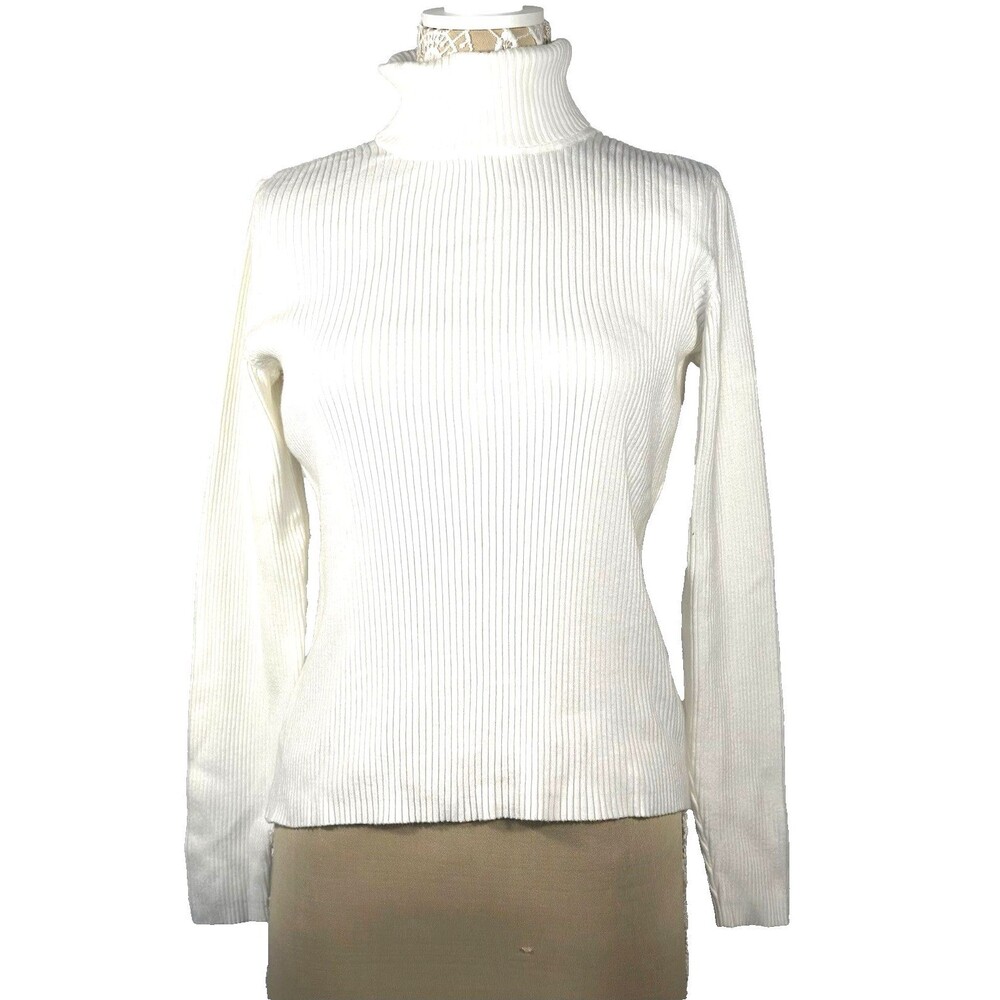 St John’s Bay Women’s Ribbed Turtleneck Sweater Ivory L Y2K Japan Vintage